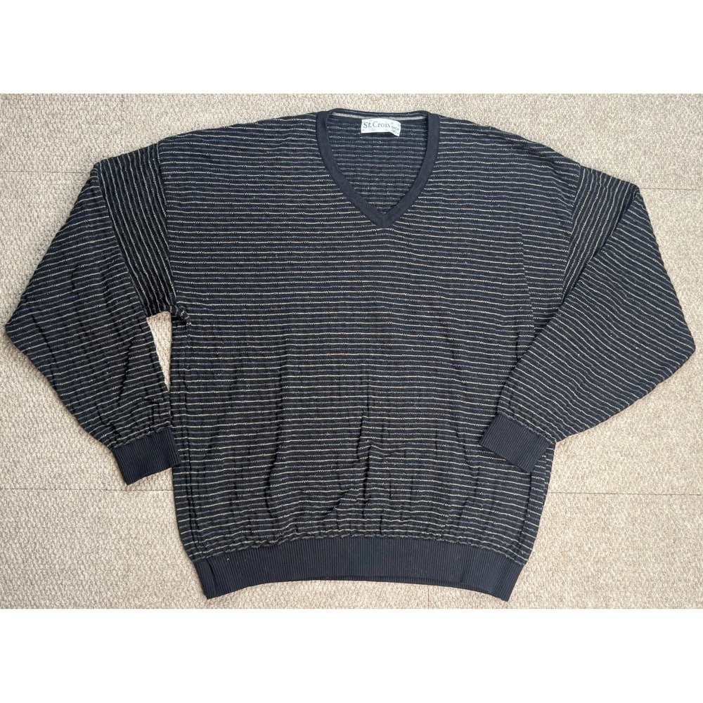 St. Croix‎ Shop Men's Vtg Made In USA Long Sleeve V-Neck Striped Sweater Size XL